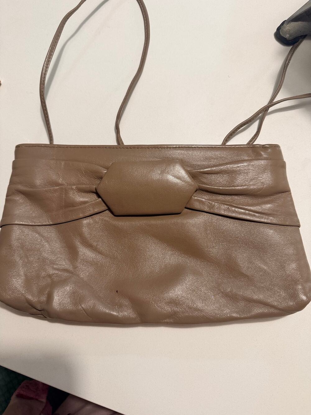 Vintage Taupe Brown Pleated Bow Shoulder Bag | 1980s Style Evening Purse